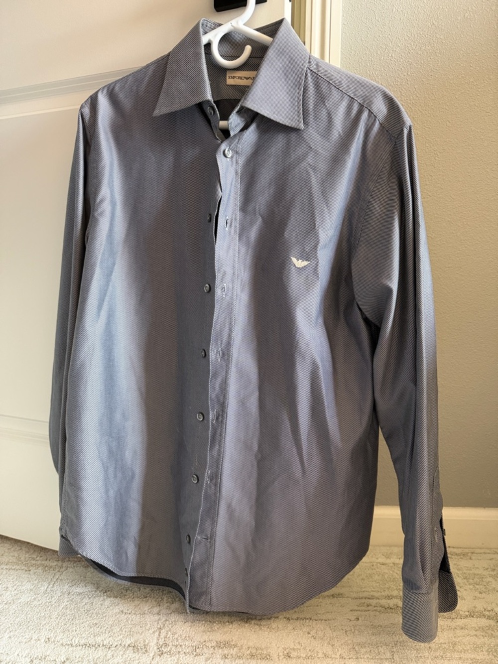 Emporio Armani Men’s Blue-Grey Long Sleeve Dress Shirt